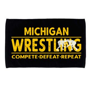 Michigan Wrestling Compete Defeat Repeat Gift Microfiber Hand Towel