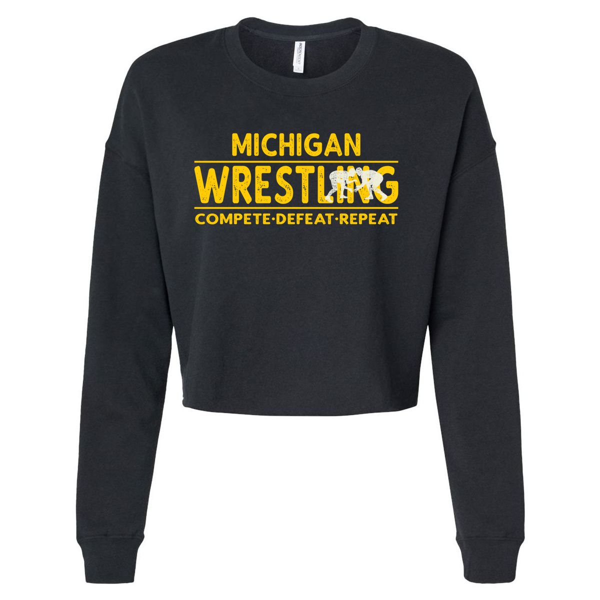 Michigan Wrestling Compete Defeat Repeat Gift Cropped Pullover Crew