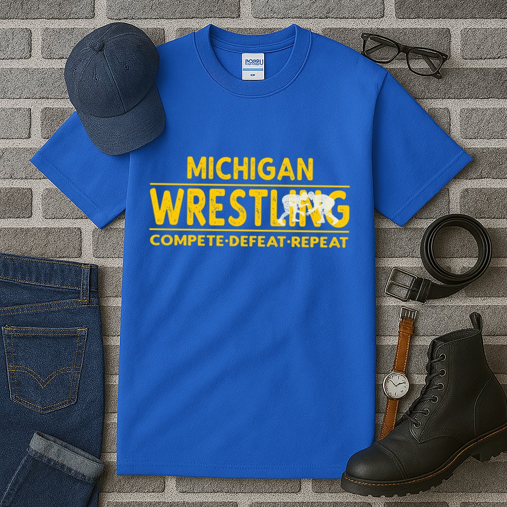 Michigan Wrestling Compete Defeat Repeat Gift Tall T-Shirt