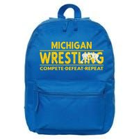 Michigan Wrestling Compete Defeat Repeat Gift 16 in Basic Backpack