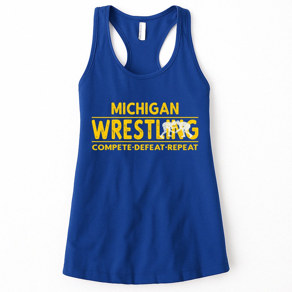 Michigan Wrestling Compete Defeat Repeat Gift Womens Tank Top