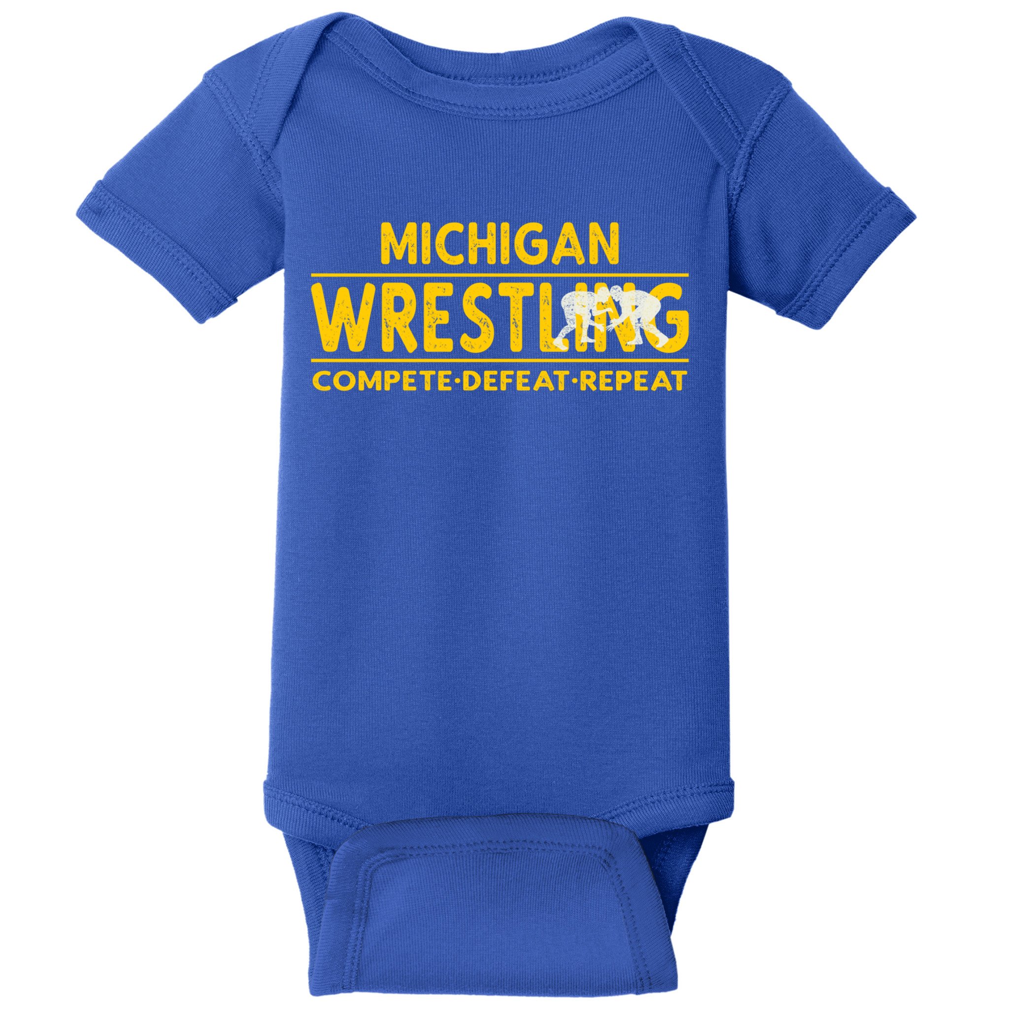 Michigan Wrestling Compete Defeat Repeat Gift Baby Bodysuit