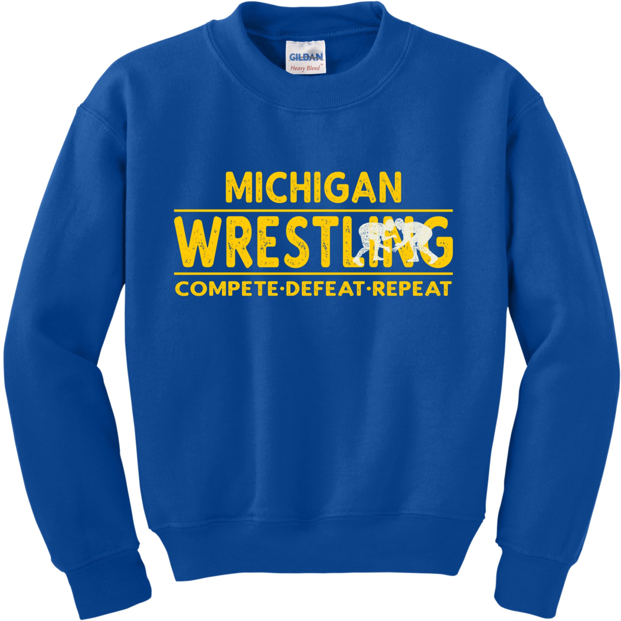 Michigan Wrestling Compete Defeat Repeat Gift Kids Sweatshirt