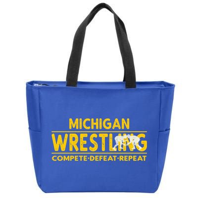 Michigan Wrestling Compete Defeat Repeat Gift Zip Tote Bag