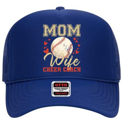 Mom Wife Cheer Coach Funny Baseball Coach Wife Cool Gift High Crown Mesh Back Trucker Hat