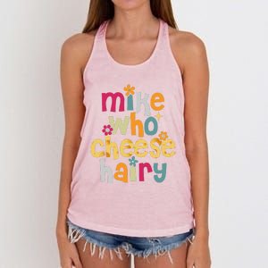 Mike Who Cheese Hairy Funny Word Play Humor Women's Knotted Racerback Tank