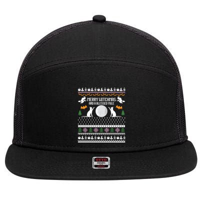 Merry Witchmas Cat Ugly Christmas Sweaters Gift 7 Panel Mesh Trucker Snapback Hat