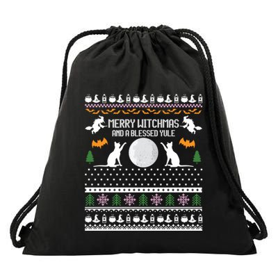 Merry Witchmas Cat Ugly Christmas Sweaters Gift Drawstring Bag