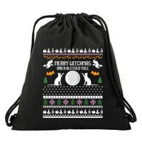 Merry Witchmas Cat Ugly Christmas Sweaters Gift Drawstring Bag