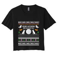 Merry Witchmas Cat Ugly Christmas Sweaters Gift Crop Top