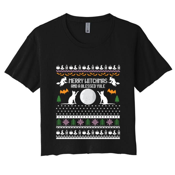 Merry Witchmas Cat Ugly Christmas Sweaters Gift Crop Top