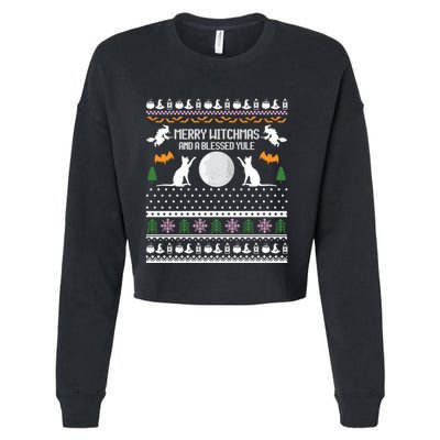 Merry Witchmas Cat Ugly Christmas Sweaters Gift Cropped Pullover Crew