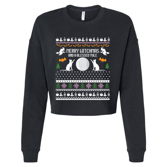 Merry Witchmas Cat Ugly Christmas Sweaters Gift Cropped Pullover Crew