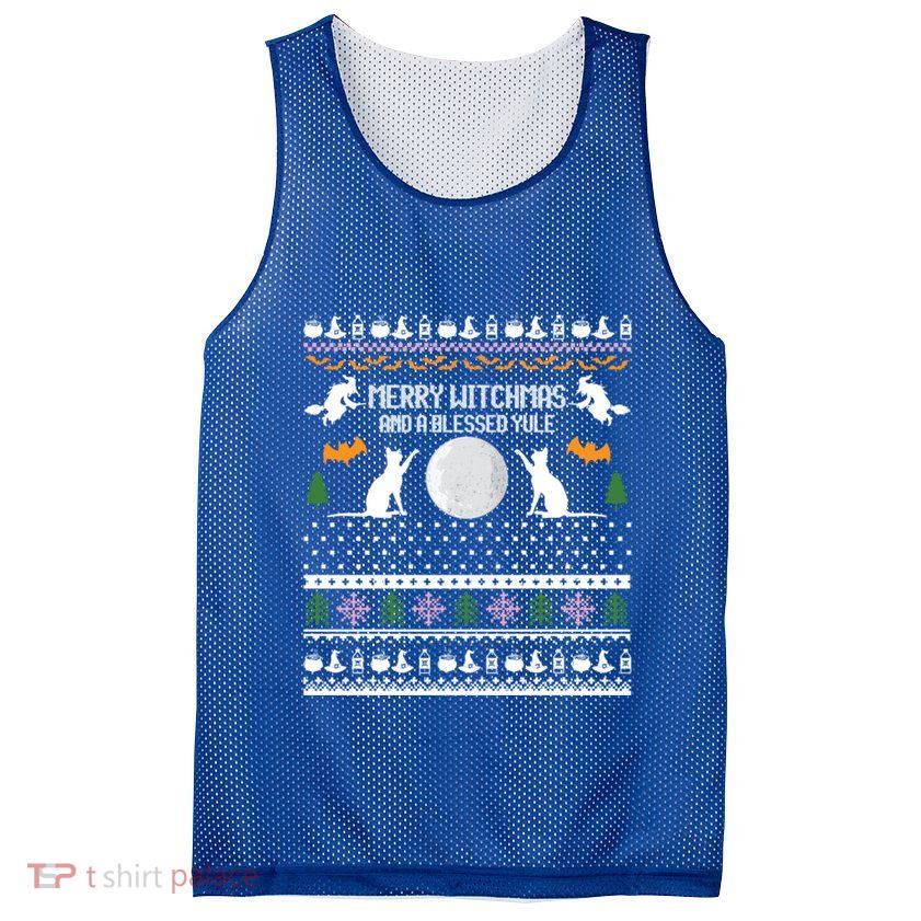Merry Witchmas Cat Ugly Christmas Sweaters Gift Mesh Reversible Basketball Jersey Tank