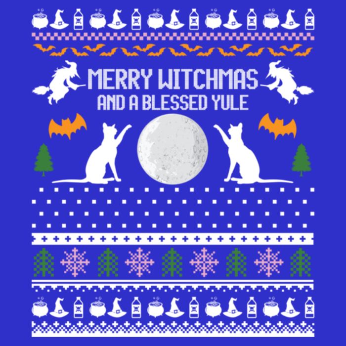 Merry Witchmas Cat Ugly Christmas Sweaters Gift Stripe Pom Pom Beanie