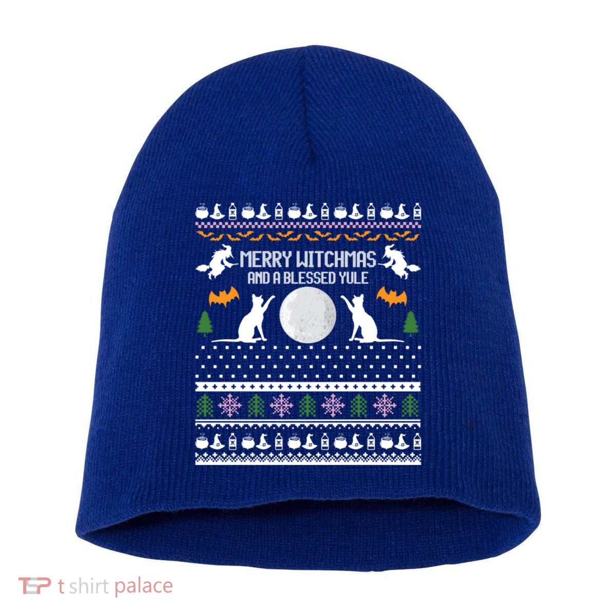Merry Witchmas Cat Ugly Christmas Sweaters Gift Short Acrylic Beanie