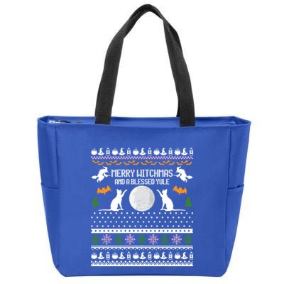 Merry Witchmas Cat Ugly Christmas Sweaters Gift Zip Tote Bag