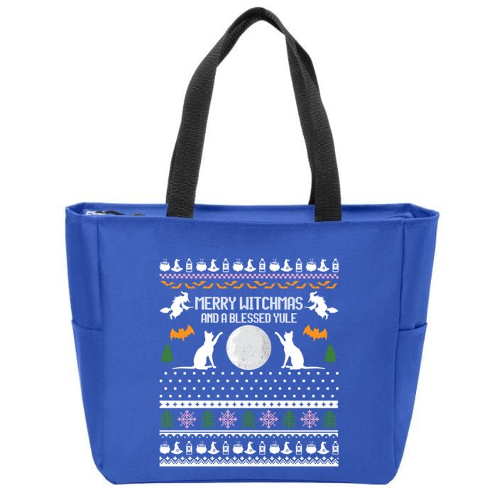 Merry Witchmas Cat Ugly Christmas Sweaters Gift Zip Tote Bag