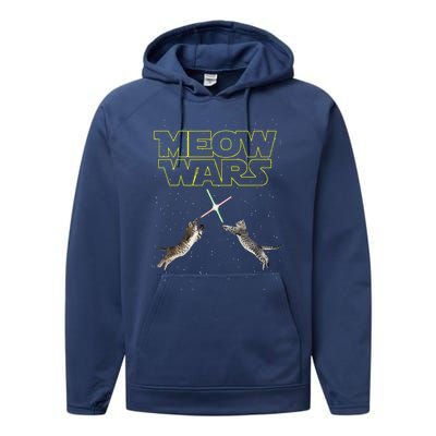 Meow Wars Cat Wars Funny Cat Cat Lover Performance Fleece Hoodie