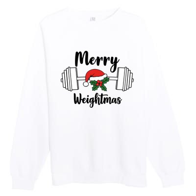 Merry Weightmas Christmas Workout Fun Premium Crewneck Sweatshirt