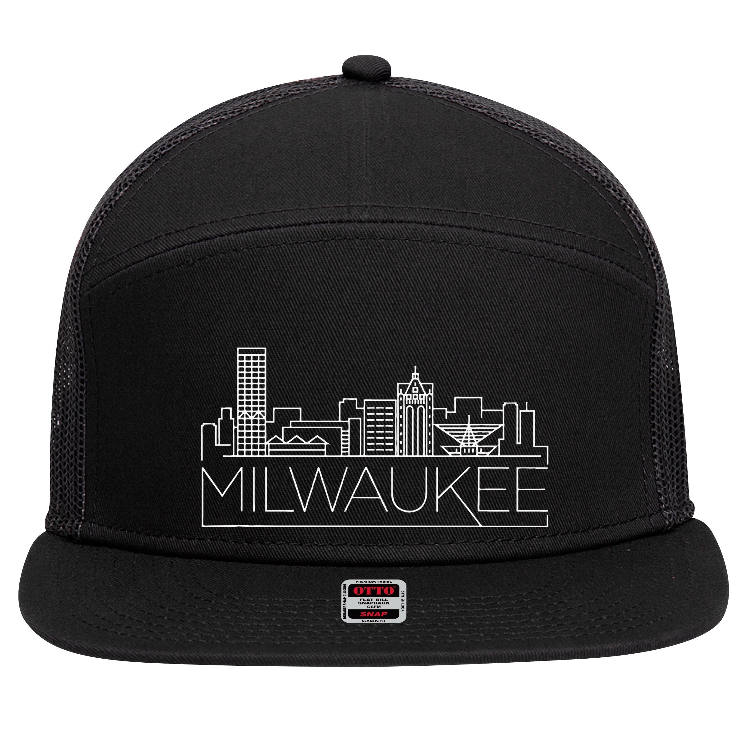 Milwaukee Wisconsin City Skyline 7 Panel Mesh Trucker Snapback Hat