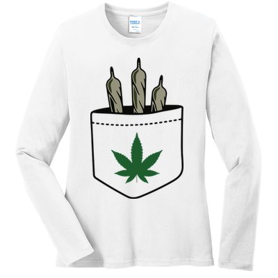 Marijuana Weed Cannabis Leaf Joint Ladies Long Sleeve Shirt