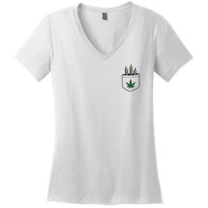 Marijuana Weed Cannabis Leaf Joint Women's V-Neck T-Shirt