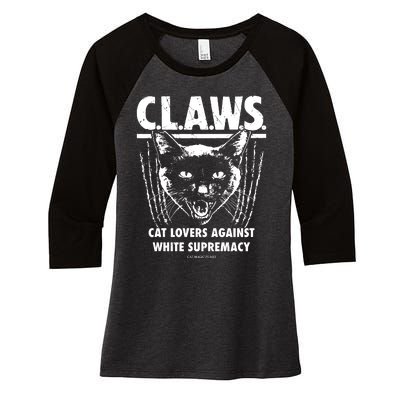 Majorhightide Wearing Claws Cat Lovers Against White Supremacy Women's Tri-Blend 3/4-Sleeve Raglan Shirt