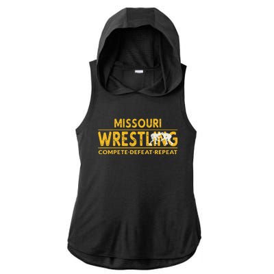 Missouri Wrestling Compete Defeat Repeat Ladies PosiCharge Tri-Blend Wicking Draft Hoodie Tank