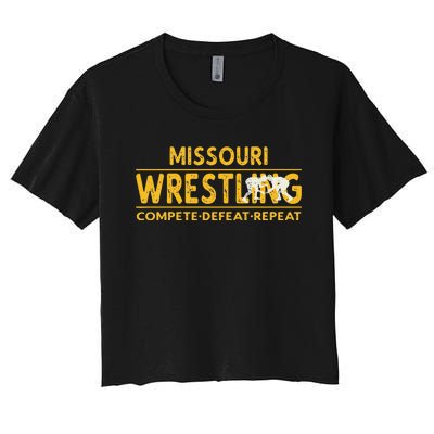 Missouri Wrestling Compete Defeat Repeat Women's Crop Top Tee