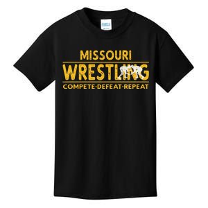 Missouri Wrestling Compete Defeat Repeat Kids T-Shirt