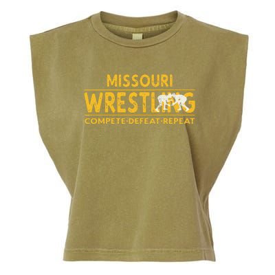 Missouri Wrestling Compete Defeat Repeat Garment-Dyed Women's Muscle Tee