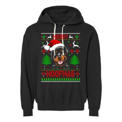 Merry Woofmas Christmas Santa Rottweiler Sweater Gift Garment-Dyed Fleece Hoodie