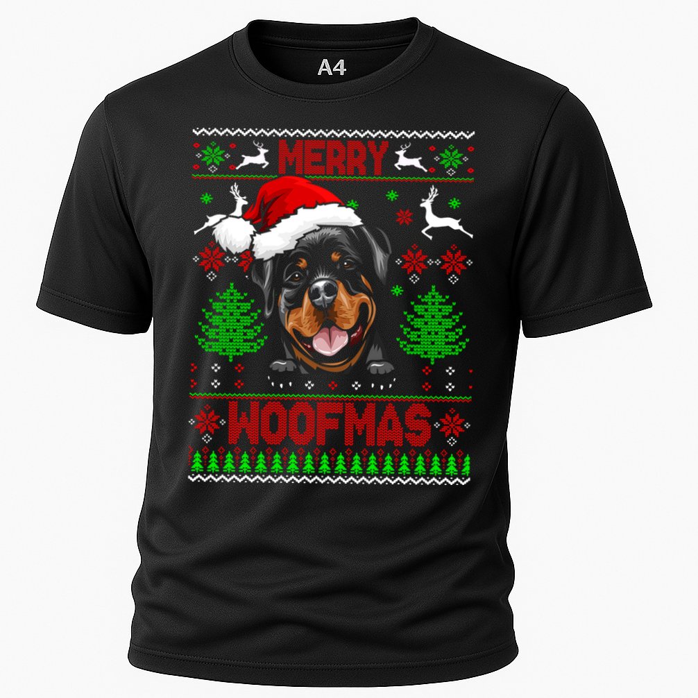 Merry Woofmas Christmas Santa Rottweiler Sweater Gift Cooling Performance Crew T-Shirt