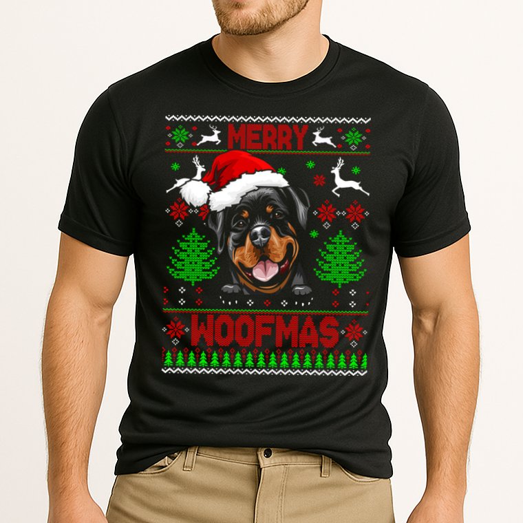 Merry Woofmas Christmas Santa Rottweiler Sweater Gift Cooling Performance Crew T-Shirt