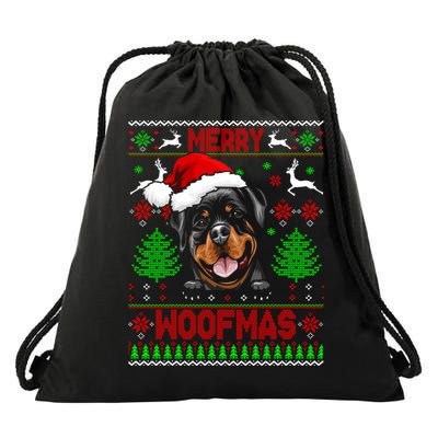 Merry Woofmas Christmas Santa Rottweiler Sweater Gift Drawstring Bag