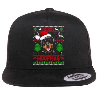 Merry Woofmas Christmas Santa Rottweiler Sweater Gift Flatbill Hat