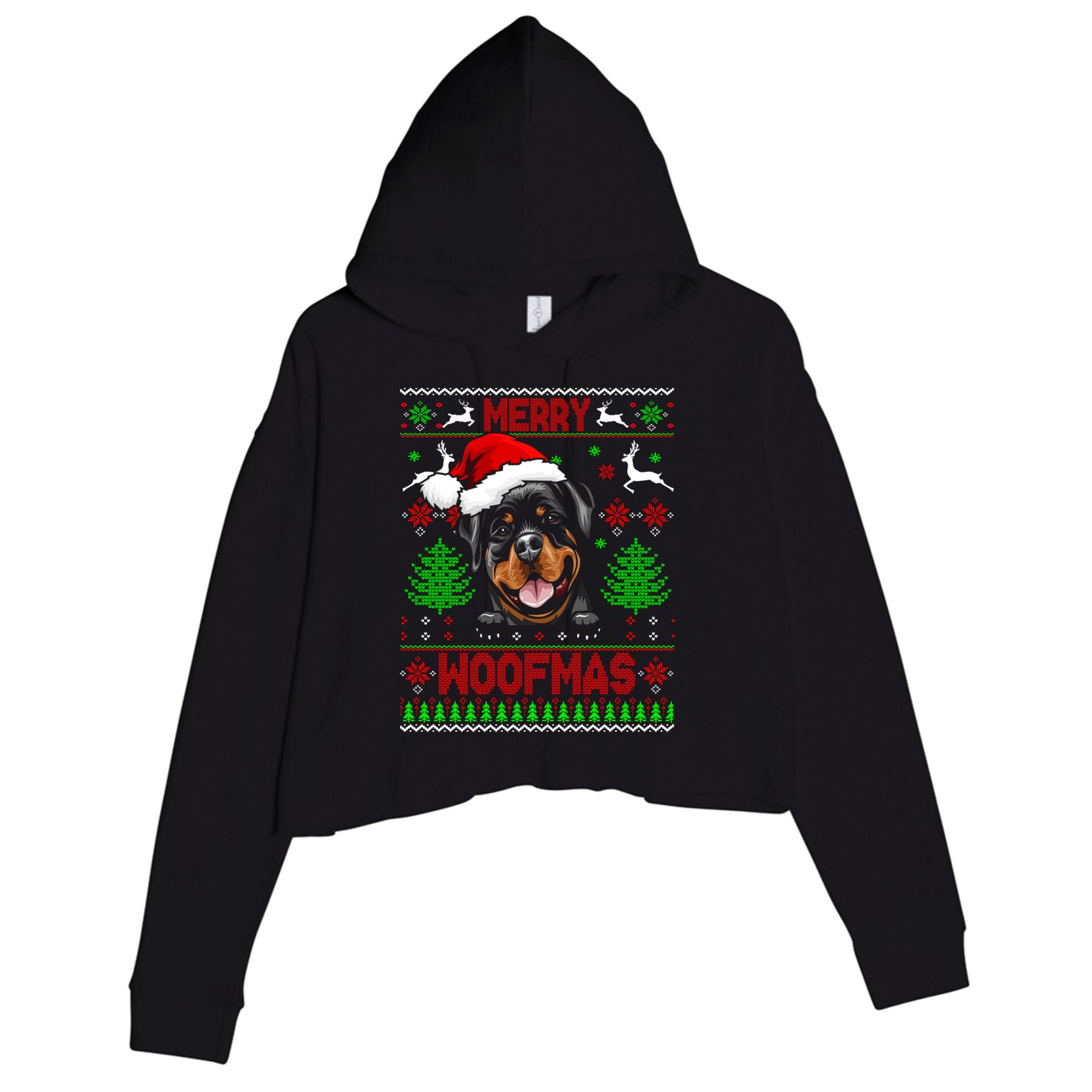 Merry Woofmas Christmas Santa Rottweiler Sweater Gift Crop Fleece Hoodie