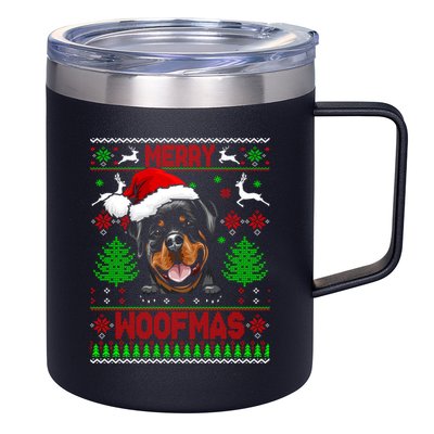 Merry Woofmas Christmas Santa Rottweiler Sweater Gift 12oz Stainless Steel Coffee Mug