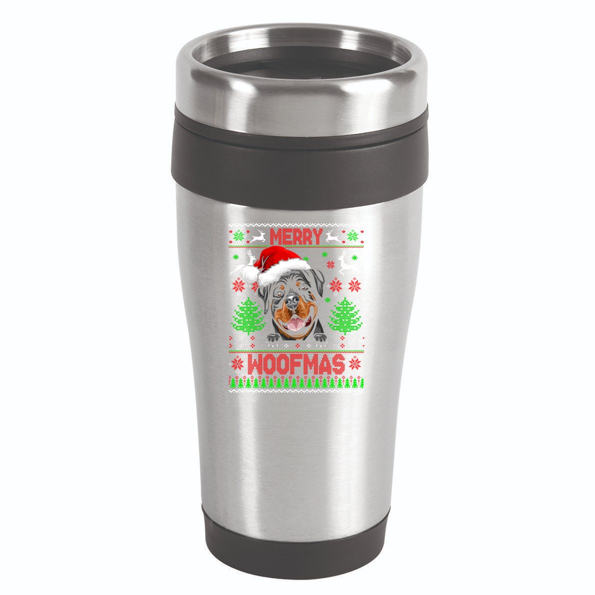 Merry Woofmas Christmas Santa Rottweiler Sweater Gift 16oz Travel Tumbler
