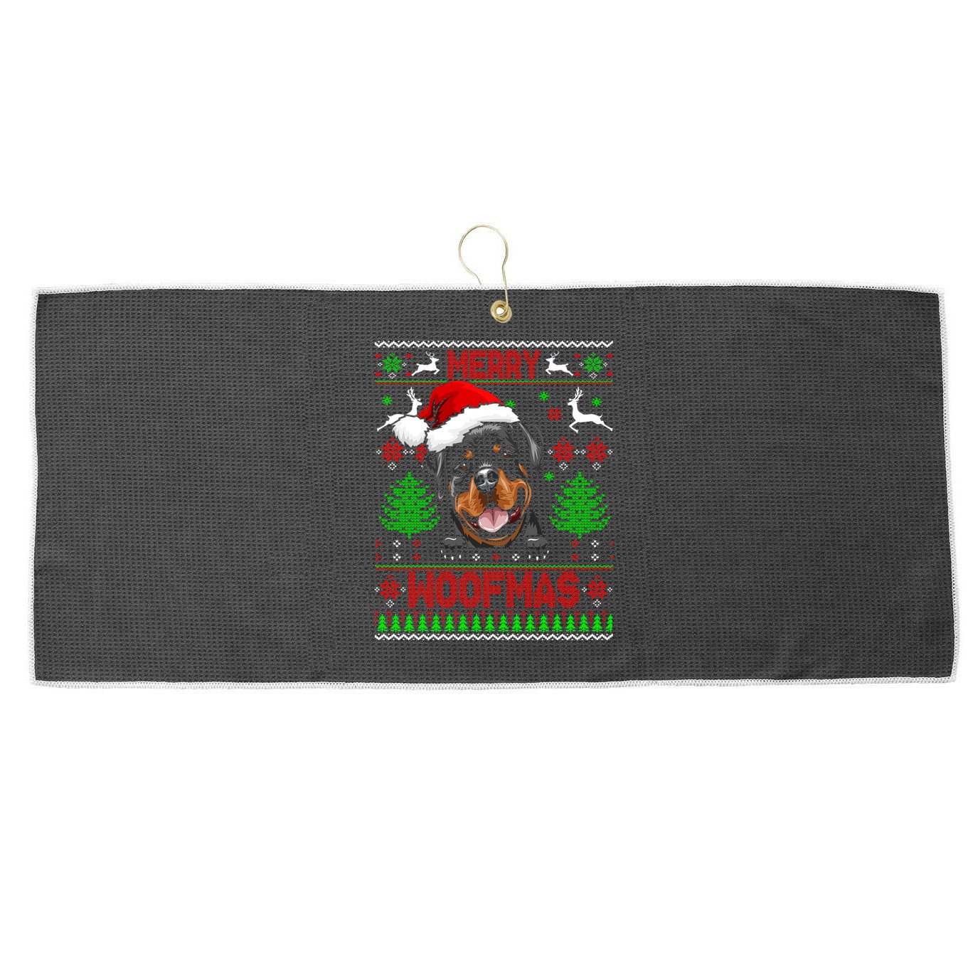 Merry Woofmas Christmas Santa Rottweiler Sweater Gift Large Microfiber Waffle Golf Towel