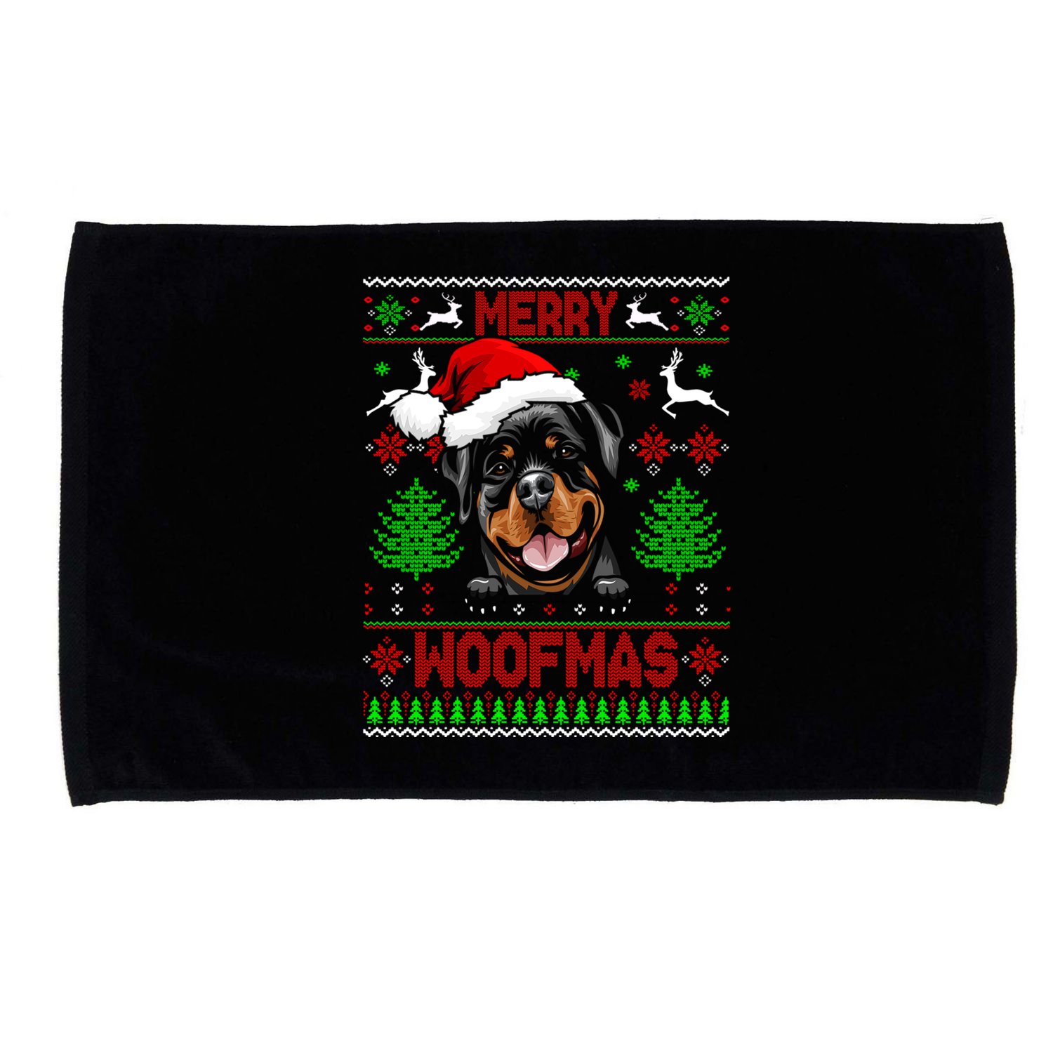 Merry Woofmas Christmas Santa Rottweiler Sweater Gift Microfiber Hand Towel