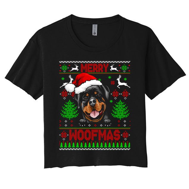 Merry Woofmas Christmas Santa Rottweiler Sweater Gift Crop Top