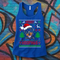 Merry Woofmas Christmas Santa Rottweiler Sweater Gift Womens Tank Top