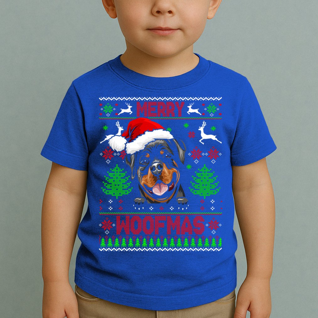 Merry Woofmas Christmas Santa Rottweiler Sweater Gift Toddler T-Shirt