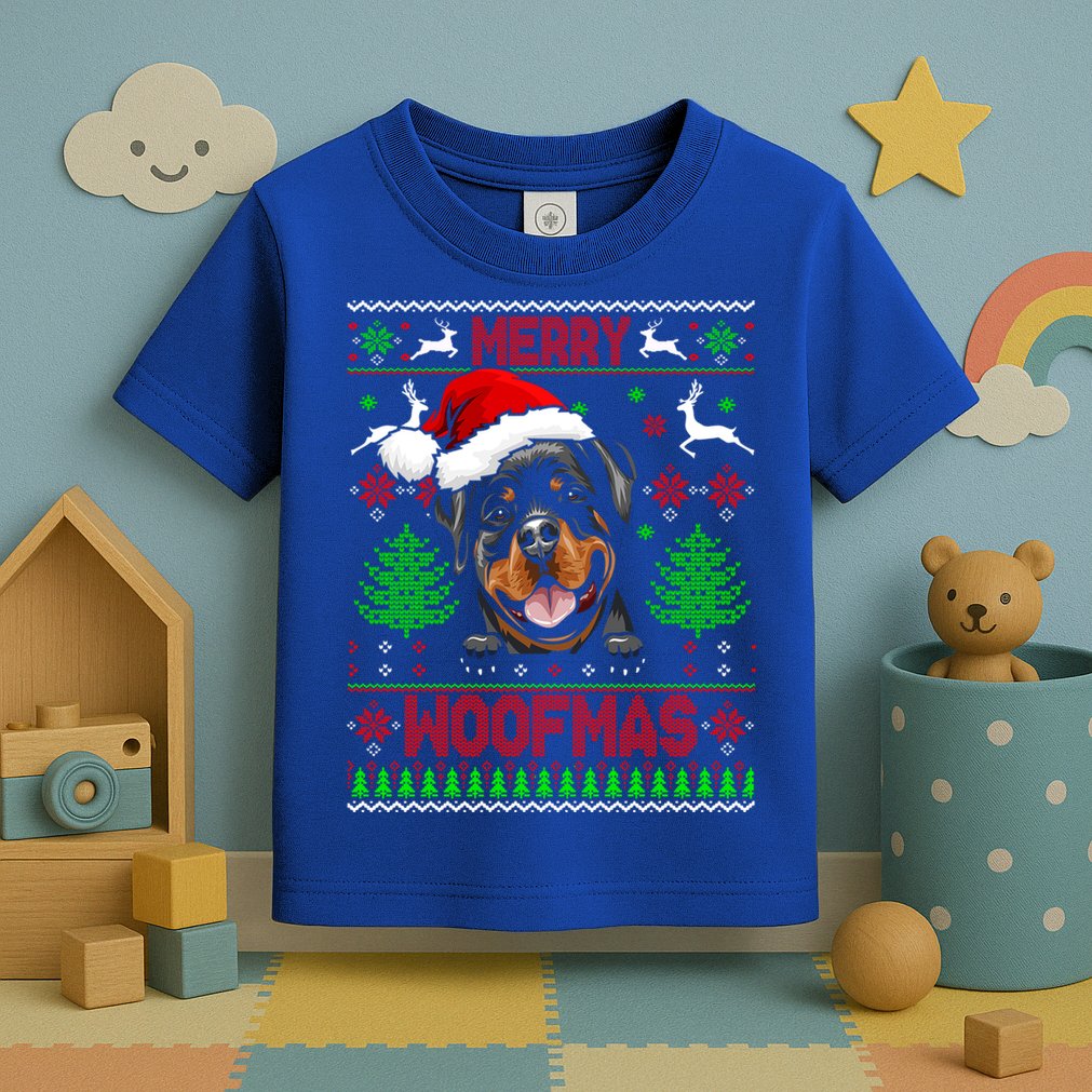 Merry Woofmas Christmas Santa Rottweiler Sweater Gift Toddler T-Shirt