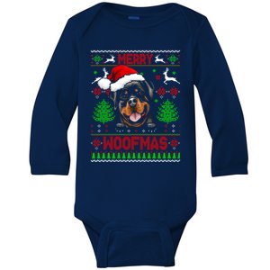 Merry Woofmas Christmas Santa Rottweiler Sweater Gift Baby Long Sleeve Bodysuit