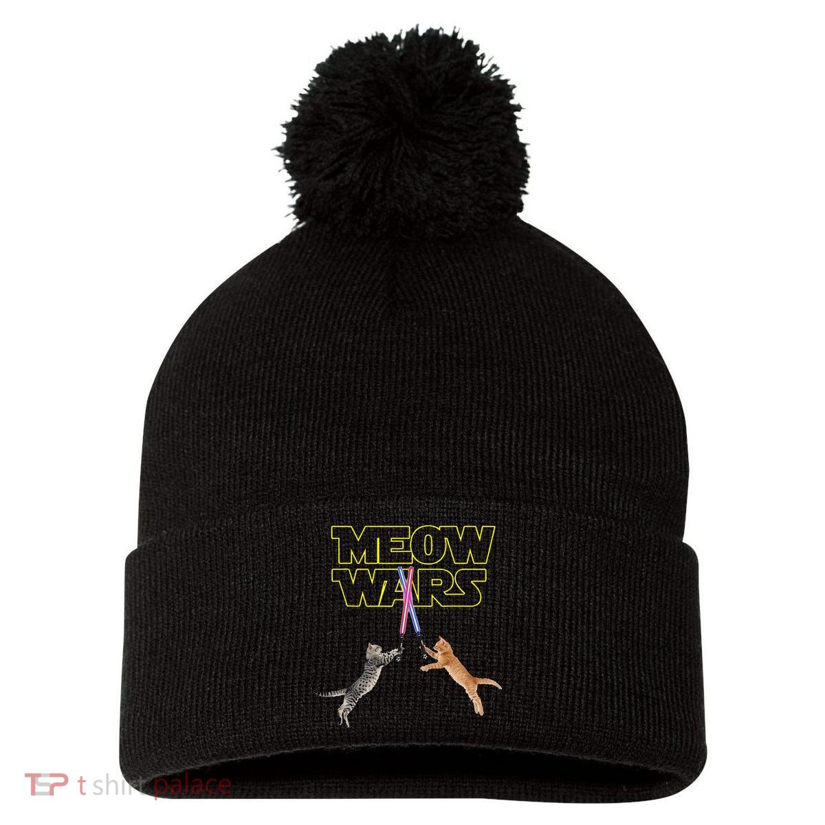 Meow Wars Cat Funny Gifts For Cats Lovers s Pom Pom 12in Knit Beanie