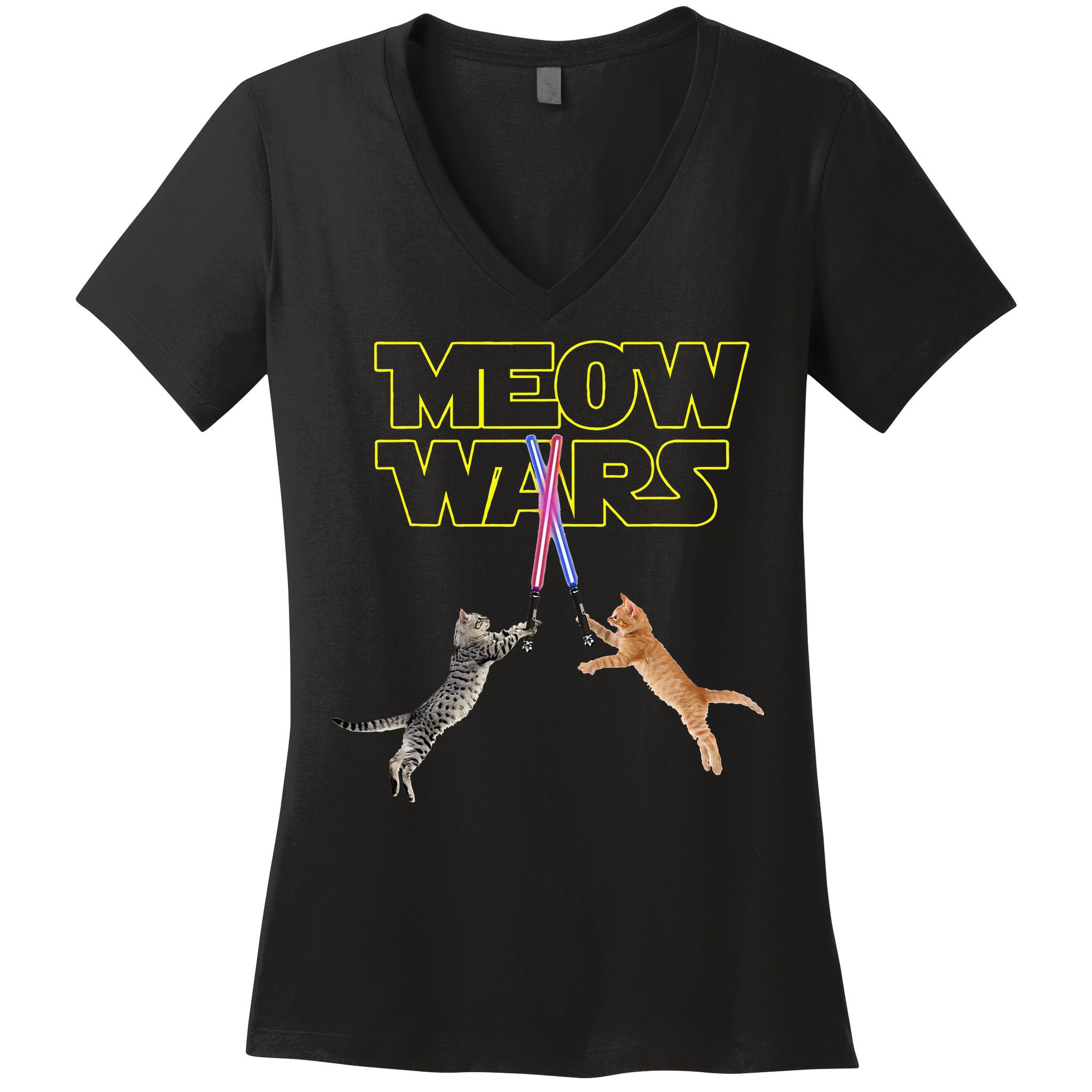 Meow Wars Cat Funny Gifts For Cats Lovers s Women's V-Neck T-Shirt