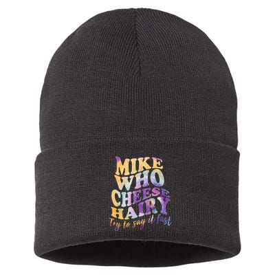 Mike who cheese hairy funny memeadultsocial media joke Sustainable Knit Beanie